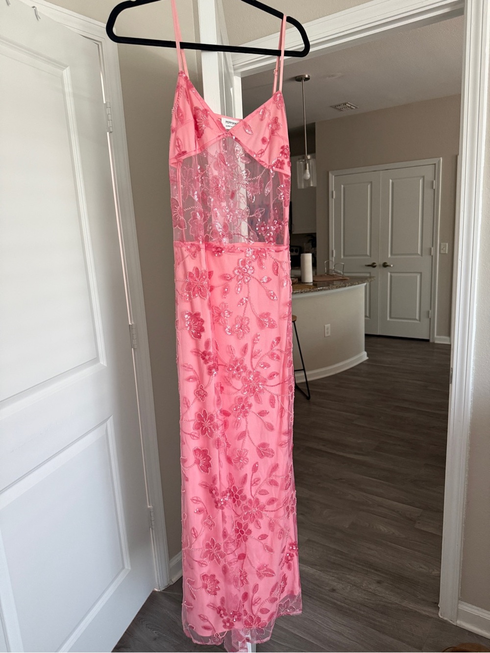 Pink Embroidered Floral Mesh Slip Dress